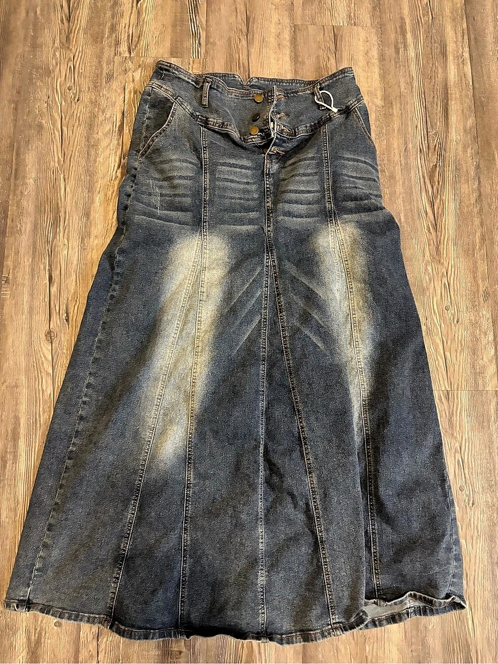 Chartou Women's Retro Exposure Button-Fly Packaged Hip A-Line Maxi Long Denim